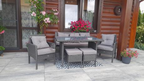 Zestaw mebli ogrodowych z technorattanu z sofą 140cm i fotelami Torino Dining antracyt