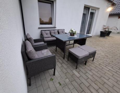 Zestaw mebli ogrodowych z technorattanu z sofą 140cm i fotelami Torino Dining antracyt