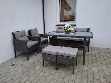 Zestaw mebli ogrodowych z technorattanu z sofą 140cm i fotelami Torino Dining antracyt