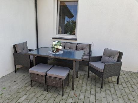 Zestaw mebli ogrodowych z technorattanu z sofą 140cm i fotelami Torino Dining antracyt