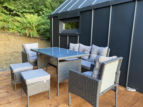Zestaw mebli ogrodowych z technorattanu z sofą 140cm i fotelami Torino Dining antracyt