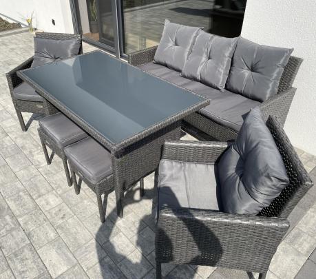 Zestaw mebli ogrodowych z technorattanu z sofą 140cm i fotelami Torino Dining antracyt