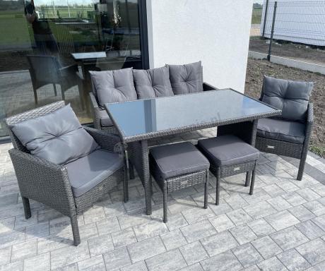 Zestaw mebli ogrodowych z technorattanu z sofą 140cm i fotelami Torino Dining antracyt
