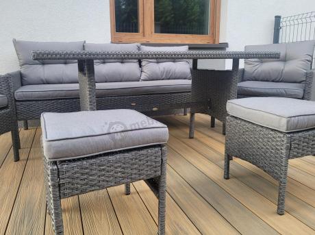 Zestaw mebli ogrodowych z wysokim stołem, sofą 175cm i fotelami Perata Dining Anthracite