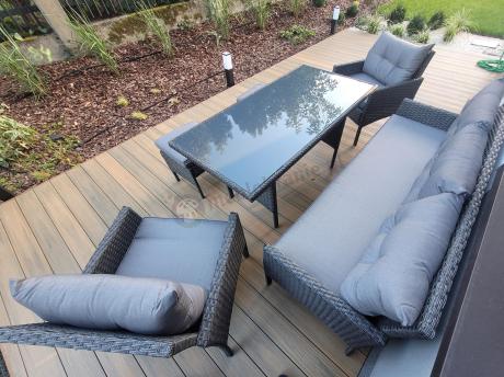 Zestaw mebli ogrodowych z wysokim stołem, sofą 175cm i fotelami Perata Dining Anthracite