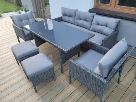 Zestaw mebli ogrodowych z wysokim stołem, sofą 175cm i fotelami Perata Dining Anthracite