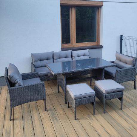 Zestaw mebli ogrodowych z wysokim stołem, sofą 175cm i fotelami Perata Dining Anthracite