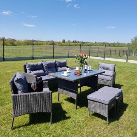 Zestaw mebli ogrodowych z wysokim stołem, sofą 175cm i fotelami Perata Dining Anthracite