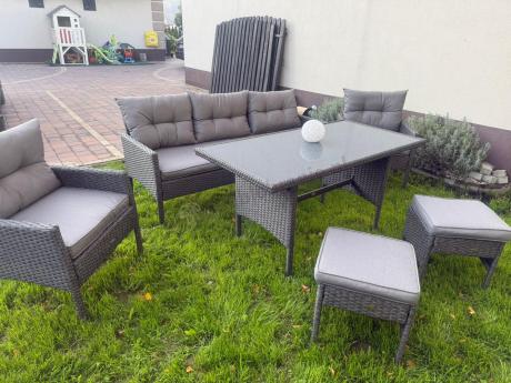 Zestaw mebli ogrodowych z wysokim stołem, sofą 175cm i fotelami Perata Dining Anthracite