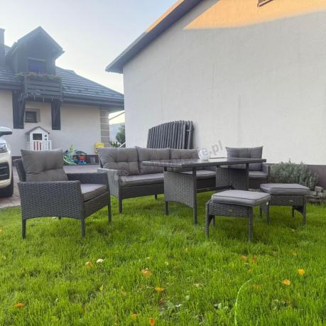 Zestaw mebli ogrodowych z wysokim stołem, sofą 175cm i fotelami Perata Dining Anthracite