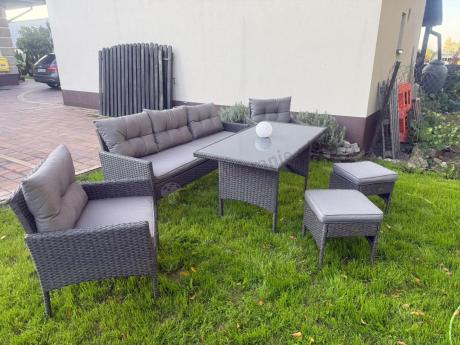 Zestaw mebli ogrodowych z wysokim stołem, sofą 175cm i fotelami Perata Dining Anthracite