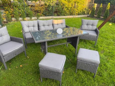 Zestaw mebli ogrodowych z wysokim stołem, sofą 175cm i fotelami Perata Dining Anthracite