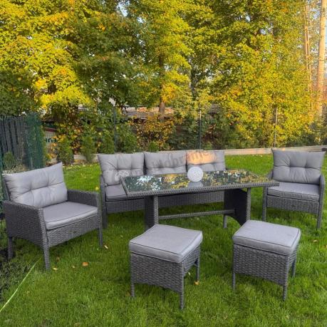 Zestaw mebli ogrodowych z wysokim stołem, sofą 175cm i fotelami Perata Dining Anthracite