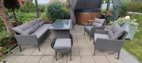 Zestaw mebli ogrodowych z wysokim stołem, sofą 175cm i fotelami Perata Dining Anthracite