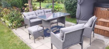 Zestaw mebli ogrodowych z wysokim stołem, sofą 175cm i fotelami Perata Dining Anthracite