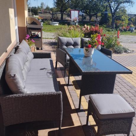 Zestaw mebli ogrodowych z wysokim stołem, sofą 175cm i fotelami Perata Dining Anthracite