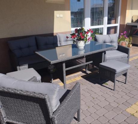 Zestaw mebli ogrodowych z wysokim stołem, sofą 175cm i fotelami Perata Dining Anthracite