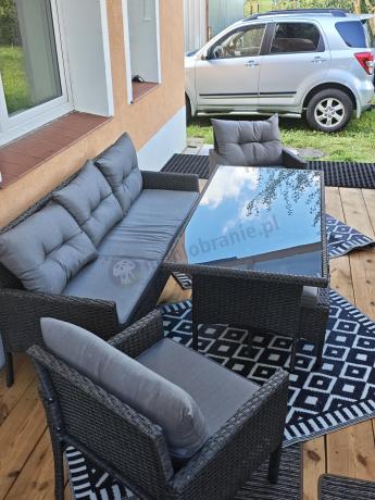 Zestaw mebli ogrodowych z wysokim stołem, sofą 175cm i fotelami Perata Dining Anthracite