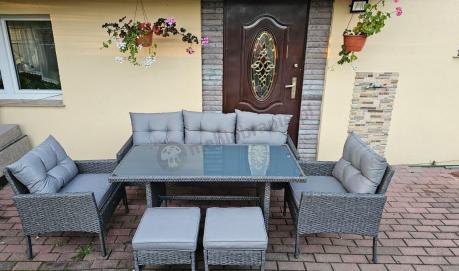 Zestaw mebli ogrodowych z wysokim stołem, sofą 175cm i fotelami Perata Dining Anthracite