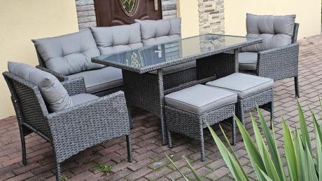 Zestaw mebli ogrodowych z wysokim stołem, sofą 175cm i fotelami Perata Dining Anthracite