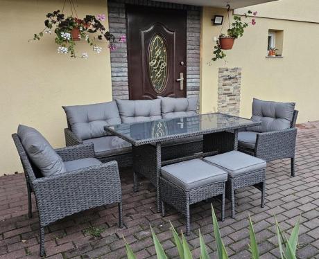 Zestaw mebli ogrodowych z wysokim stołem, sofą 175cm i fotelami Perata Dining Anthracite