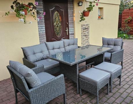 Zestaw mebli ogrodowych z wysokim stołem, sofą 175cm i fotelami Perata Dining Anthracite