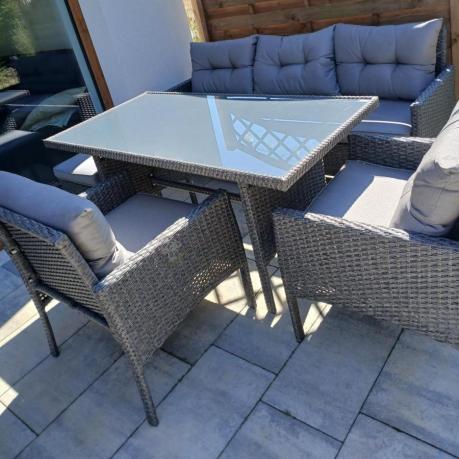 Zestaw mebli ogrodowych z wysokim stołem, sofą 175cm i fotelami Perata Dining Anthracite