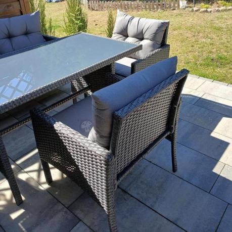 Zestaw mebli ogrodowych z wysokim stołem, sofą 175cm i fotelami Perata Dining Anthracite
