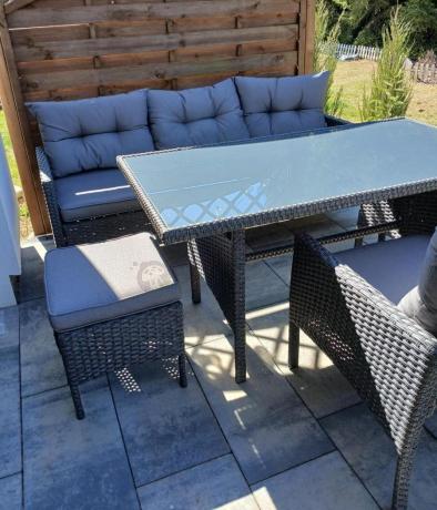 Zestaw mebli ogrodowych z wysokim stołem, sofą 175cm i fotelami Perata Dining Anthracite