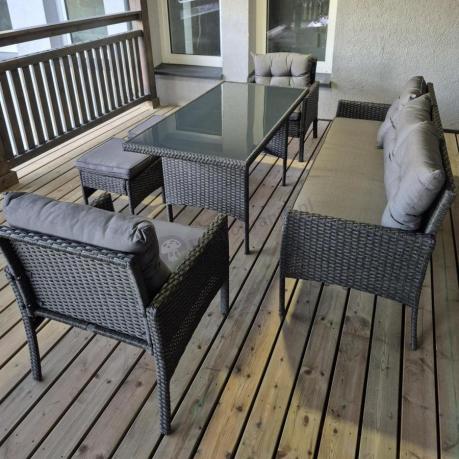 Zestaw mebli ogrodowych z wysokim stołem, sofą 175cm i fotelami Perata Dining Anthracite