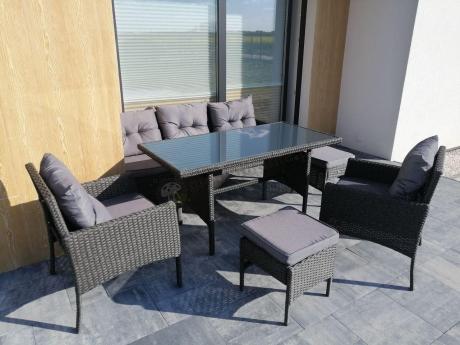 Zestaw mebli ogrodowych z wysokim stołem, sofą 175cm i fotelami Perata Dining Anthracite