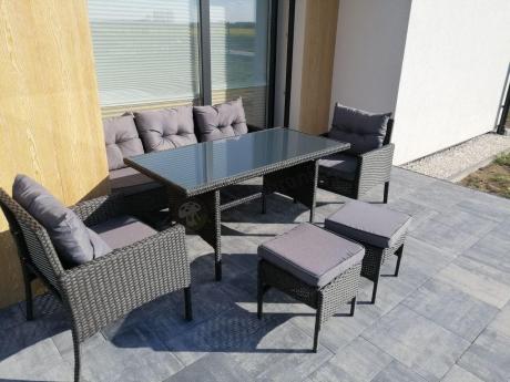 Zestaw mebli ogrodowych z wysokim stołem, sofą 175cm i fotelami Perata Dining Anthracite