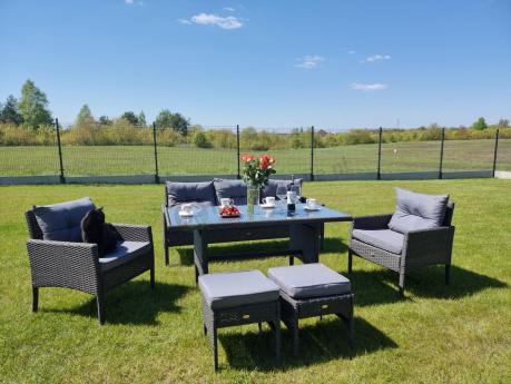 Zestaw mebli ogrodowych z wysokim stołem, sofą 175cm i fotelami Perata Dining Anthracite