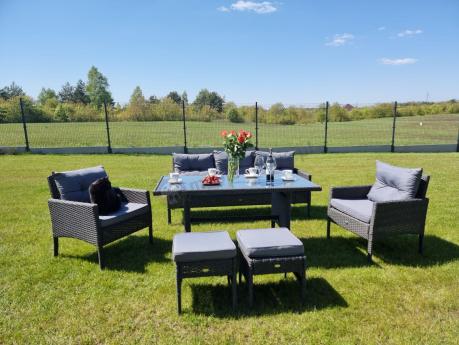 Zestaw mebli ogrodowych z wysokim stołem, sofą 175cm i fotelami Perata Dining Anthracite