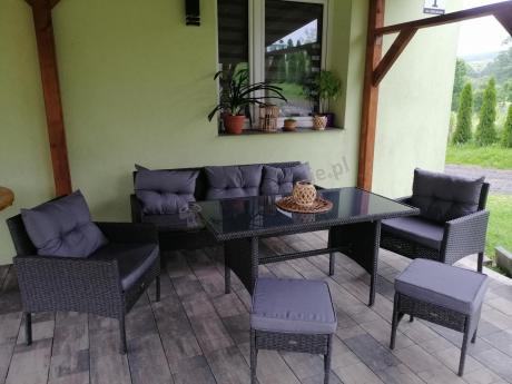 Zestaw mebli ogrodowych z wysokim stołem, sofą 175cm i fotelami Perata Dining Anthracite