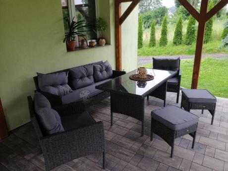Zestaw mebli ogrodowych z wysokim stołem, sofą 175cm i fotelami Perata Dining Anthracite
