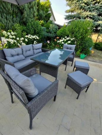 Zestaw mebli ogrodowych z wysokim stołem, sofą 175cm i fotelami Perata Dining Anthracite