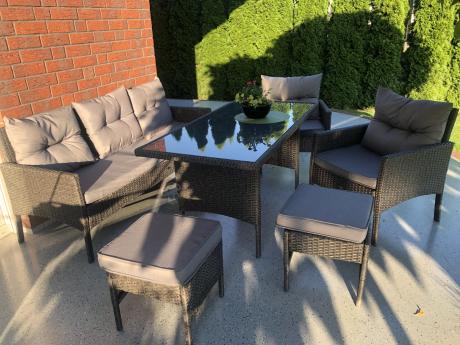 Zestaw mebli ogrodowych z wysokim stołem, sofą 175cm i fotelami Perata Dining Anthracite