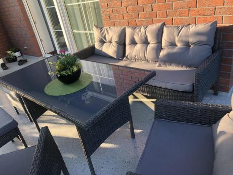 Zestaw mebli ogrodowych z wysokim stołem, sofą 175cm i fotelami Perata Dining Anthracite