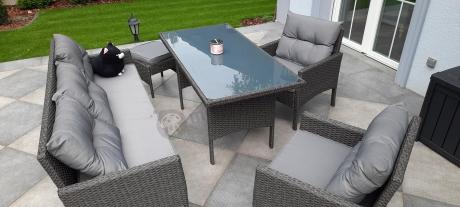 Zestaw mebli ogrodowych z wysokim stołem, sofą 175cm i fotelami Perata Dining Anthracite