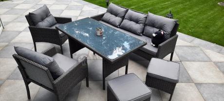 Zestaw mebli ogrodowych z wysokim stołem, sofą 175cm i fotelami Perata Dining Anthracite