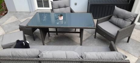 Zestaw mebli ogrodowych z wysokim stołem, sofą 175cm i fotelami Perata Dining Anthracite