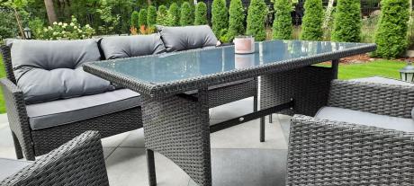 Zestaw mebli ogrodowych z wysokim stołem, sofą 175cm i fotelami Perata Dining Anthracite