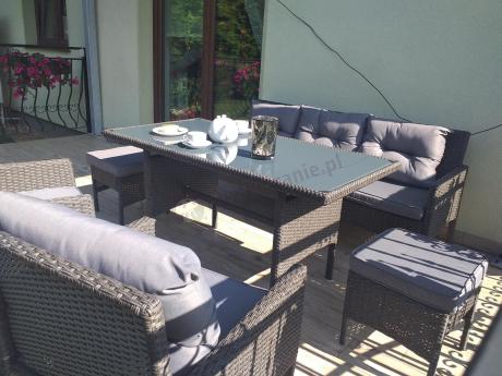 Zestaw mebli ogrodowych z wysokim stołem, sofą 175cm i fotelami Perata Dining Anthracite