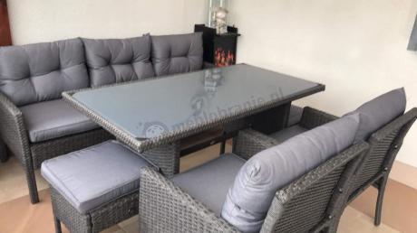 Zestaw mebli ogrodowych z wysokim stołem, sofą 175cm i fotelami Perata Dining Anthracite