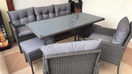 Zestaw mebli ogrodowych z wysokim stołem, sofą 175cm i fotelami Perata Dining Anthracite