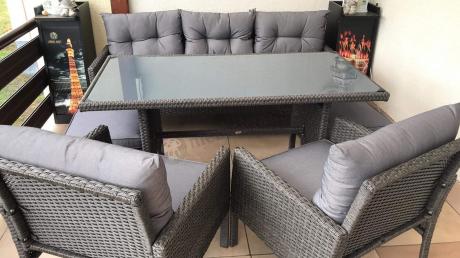 Zestaw mebli ogrodowych z wysokim stołem, sofą 175cm i fotelami Perata Dining Anthracite