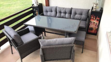 Zestaw mebli ogrodowych z wysokim stołem, sofą 175cm i fotelami Perata Dining Anthracite