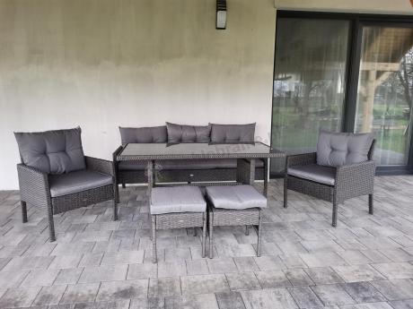 Zestaw mebli ogrodowych z wysokim stołem, sofą 175cm i fotelami Perata Dining Anthracite