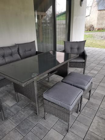 Zestaw mebli ogrodowych z wysokim stołem, sofą 175cm i fotelami Perata Dining Anthracite